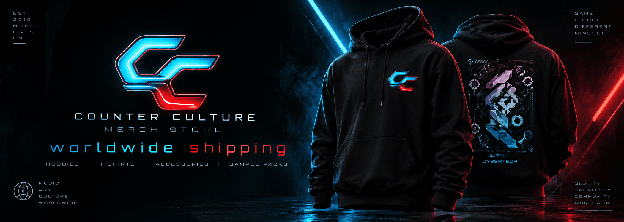 Counter Culture Merch Store — worldwide shipping. Hoodies, t-shirts, accessories and sample packs.